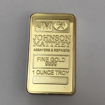 10 vnt nemagnetiniai Johnson Matthey JM aukso juosta 1 OZ žalvario šerdis 24K auksu luito ženklelis 50 mm x 28 mm, apdailos monetos