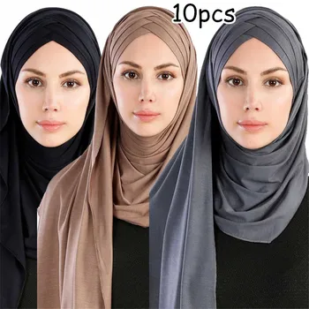 10vnt Momentinių Kietas Jersey hijabScarf Ilgai Skarelė Padengti iki Skrybėlę Wrap Skara Kuklumas Bžūp Momentinių Underscarf Lengva nešioti