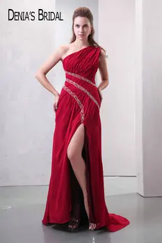 2017 Red-line Vakaro Suknelės su Viena pečių, Iškirptės Zawalcowany Grindų Ilgis Pusę Padalinta Šalis Prom Chalatai