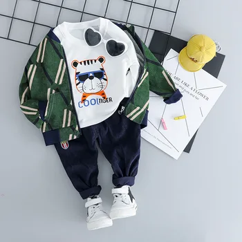 2018 Rinkinių drabužių pavasario kombinezonas berniukui ilgomis rankovėmis pledas marškiniai, džinsai Transporto priemonių, Spausdinimo 3 vnt. rinkinys Ouba kailis šokių Gražus