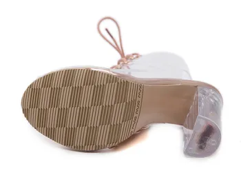 2019 m. Pavasario Vasaros Moterų Mados Batai Bling Crystal Clear Obcasie sandalai Seksualus Peep toe Cross-Susieta Kulkšnies batai, bateliai, aukštakulniai