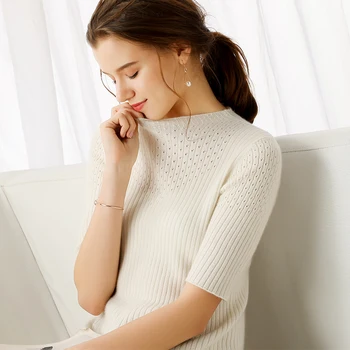 2019 Naujas modelis Moterų Kašmyro Megztinis Mažas Puse aukščio apykaklės Hollowing iš Smulkių siūlų Gera ventiliacija Aukštos kokybės megztinis