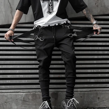 2020 m. Pavasarį Hip-Hop Poilsiu Vyrų Juodos Haremo Kelnės Multi-pocket Juostelės Vyras Sweatpants Streetwear Naktį Rodyti Laisvalaikio Vyriškos Kelnės
