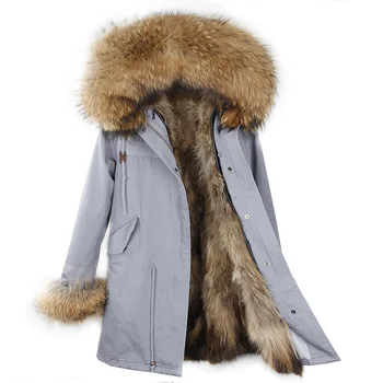 2020 Naujas Mados Žiemos Striukė Moterims, Ilgai Nekilnojamojo Fox Fur Coat Moterų Šilti Kailiniai Švarkai Gamtos Meškėnas Kailių Apykaklės Tikro Kailio Pakas
