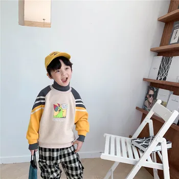 2020 Naujas Žiemos Kūdikių berniukų animacinių filmų spalvos bloką ilgomis rankovėmis megztiniai korėjos stiliaus vaikams aukšta apykakle Pamušalas kašmyras šiltų drabužių