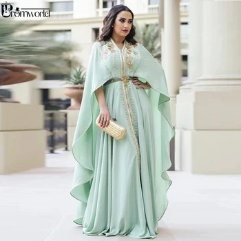 2021 Maroko Caftan Mėtos žalumo Vakare Šalis Suknelės Ilgai Pusė Rankovių Dubajus Oficialų Suknelė vakarinę Suknelę su Siuvinėjimo
