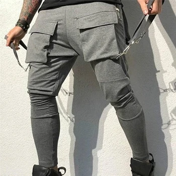 2021 Vyrų Streetwear Kelnes Juodos Haremo Kelnės Šviesiai Vyrų Punk Kelnes Juostelės Atsitiktinis Slim Jogger Kelnės Vyrams Hip-Hop Kelnės