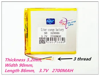 3 sriegis 329086 3.7 V 2700MAH Polimero įkraunamų baterijų MP4 MP5 GPS DVD mobiliųjų žaidimų MYGTUKAI E-knygų 328590