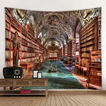 3D, abstraktūs bibliotekos knygos fone gobelenas scenos išdėstymas kabančios audinio, skaitmeninis spausdinimas, aplinkos apsaugos, be kvapo