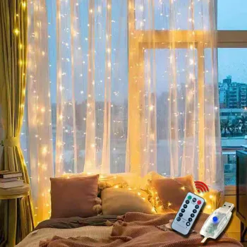 3X3 LED Kalėdų USB Užuolaidos String Šviesos Girlianda Pasakų Žibintai Sodo Puošmena Patalpų Apšvietimas Namuose Miegamasis