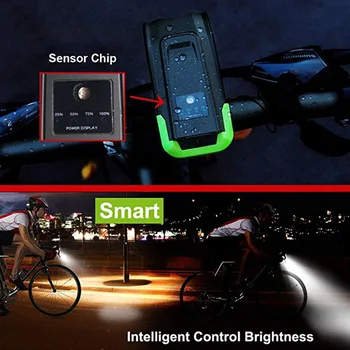 4000mAh Smart Dviračių Priekinių žibintų Komplektas USB Įkrovimo Smart priekinis žibintas Su Ragų 800 Liumenų LED Dviračio Žibintas Ciklo Žibintuvėlis
