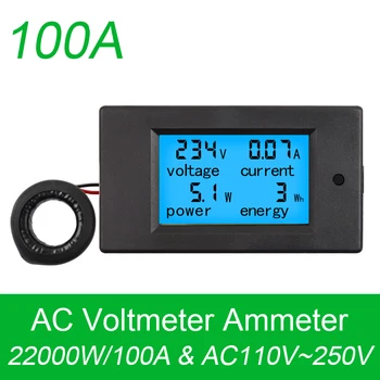 AC 80V-260V 20A / 100A 4 1 Skaitmeninis LCD Skaitmeninės Srovės Voltmeter Ammeter Elektros Energijos Multimetras Skydelis Testeris, Matuoklis Stebėti