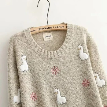 Alpaka kratinys džemperis moterims puloveris žiemos drabužių kalėdų harajuku japonijos viršūnių plius dydis laisvi megztiniai megzti džemperis
