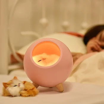 Apvalios Formos Pliušinis Katės Viduje USB Įkrovimo Naktį LED Lempos Miegamajame Šviesos Dekoro Namai, miegamojo lovos Naktį Lempos apdaila