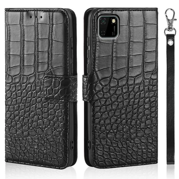 Apversti Telefoną Atveju Huawei Y5P/Garbės 9S Dangtelis Originalus Krokodilas Tekstūros Oda Knygos Dizainą, Prabangos Coque Wllet Rubisafe Su Dirželiu