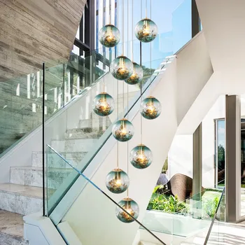 Art deco kabinti namų valgomojo dekoravimo ilgai fojė laiptų šiuolaikinės ranka pūstinis stiklas šviestuvo šviesos aukštos lubos