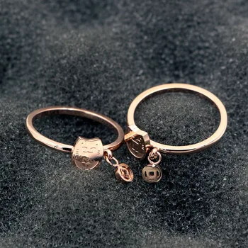 Aukščiausios kokybės rožinė aukso spalvos Nerūdijančio plieno žiedai moterims, mielas pasisekė katė monetos, žiedai mergina dovanos, papuošalai bijoux femme anel