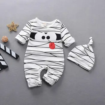 Baby Girl Berniuko Drabužių детская одежда Mados Rudens Trijų dalių komplektas Helovinas Animacinių filmų Romper+ Mumija Kelnes, Skrybėlę, Komplektai, naktiniai marškiniai, pižamos