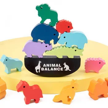 Balansas Žaidimo Medinių Žaislų, Animacinių Filmų Gyvūnų Modelio Blokai Stalo Žaidimas Ikimokyklinio Ugdymo Kūrybiniai Žaislai Montessori Kūdikių Blokai