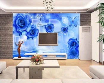 Beibehang Patalpų svajonė asmenybės trimatis tapetai blue rose atspindys 3D TV foną, sienos tapetai, sienų 3d