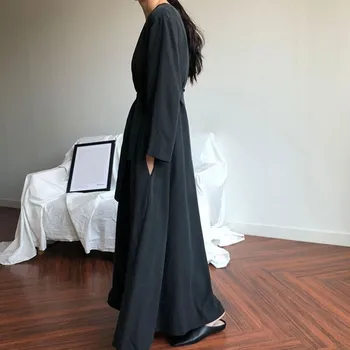 CHICEVER Atsitiktinis Moterų Suknelės, V-Kaklo, ilgomis Rankovėmis Nėriniai Juoda Maxi Suknelė Moterų korėjos Negabaritinių 2020 M. Rudens Mados Nauja