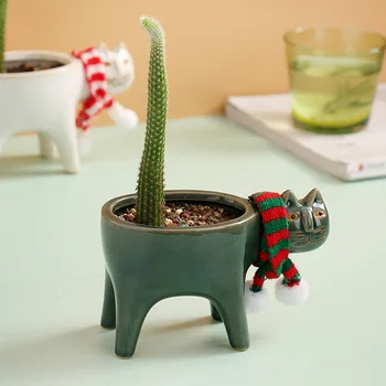Cute Kačių Uodegos Vazonas Animacinių Filmų Gyvūnų Keramikos Vaza Asmenybės Kūrybos Kaktusas Sultingi Augalų Poted Darbalaukio Sodo Puošmena