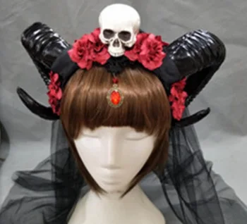 Demonas Ragai Vinjetė Velnias Gėlių Ragai Headpieces Helovinas Kaukolė Priedai su Šydu Fancy Dress Plaukų Aksesuarai