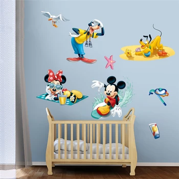 Disney mickey minnie mouse goofy plutonas sienų lipdukai miegamojo, vaikų darželio namų dekoro animacinių filmų sienos lipdukai pvc jam prilygintą išsilavinimą meno 