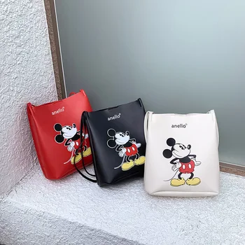 Disney rudenį naujų laukinių minkštos PU kibirą, maišą ponios rankinėje didelės talpos spausdinti Mickey mouse pečių maišą