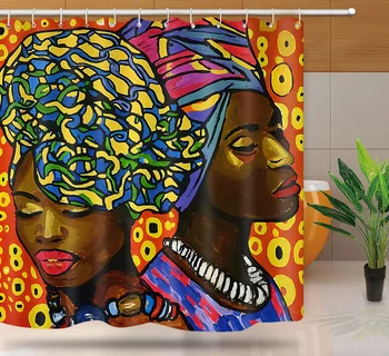 Douchegordijn Afrikos Amerikos Mergina Dušo Užuolaidos Vandeniui Poliesterio Vonia Ekranai Meno Afro Juoda Moteris Užuolaidos vonios kambarys