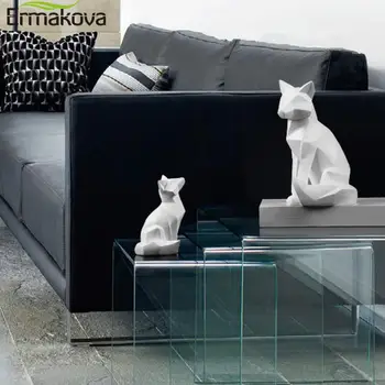 ERMAKOVA Geometrinis Lapės Skulptūra Gyvūnų Statulos, Paprastas Baltas Abstraktūs Ornamentai Modernių Namų Dekoracijos