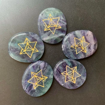 Gamtos Violetinė Žalia Fluorito Kristalas Palmių Akmenys Raižyti Merkaba Žvaigždė Crystal Sakralinės Geometrijos Dvasinio Gydymo Akmuo Dropship