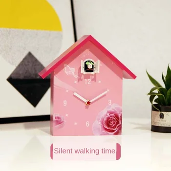 Gegutė Laikrodis Rožinė 3D Paprastas Laikrodis Kambarį Mados Stalo Laikrodžio Gegutė Kabo Laikrodis 3d sieninis laikrodis medienos laikrodis sienos, Plastikiniai