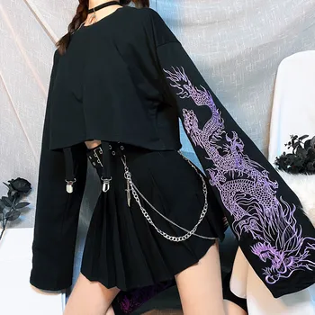 GOTH GIRL Japonijos Jk Sijonas Moterims Harajuku Preppy Stiliaus Aukšto Juosmens Diržo, Grandinės, Mini Sijonas Gotikos Seksualus Punk Juodas Klostuotas Sijonas