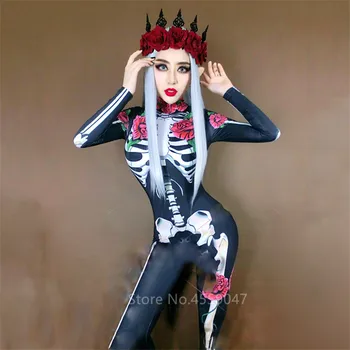 Helovinas Baisūs Kostiumai Moterims Dvasios Nuotaka Cosplay Siaubo Zombie Rose Skeletas Jumpsuit Carnival Queen Sexy Bodysuit Etape Dėvėti