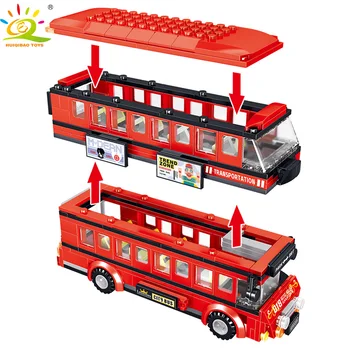 HUIQIBAO dviaukštis Mokyklos Autobusas Blokai Miestas Greičio Čempionų Automobilių, sunkvežimių transporto priemonės Kūrėjas Plytų draugai Vaikams, žaislai