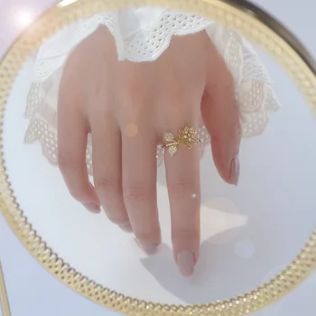 Ins Karšto Pardavimui, 14 KARATŲ tikro Aukso Žiedų Reguliuojamas Vestuviniai Žiedai Moterims Prabanga Spindinčios AAA Kubinis Cirkonis Lapai Sužadėtuvių Žiedai