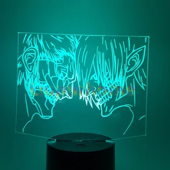 Išpuolis Titan Eren 3D Naujovė LED naktinė lempa Shingeki no Kyojin Namų Dekoro Stalo Lempa 3D Vizualinį 7 spalvų Nakties Šviesos 3D47