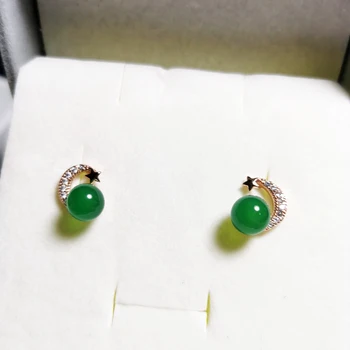Jadery Rožinė Aukso, Sidabro 925 Papuošalai Gamtos Green Jade Chalcedony Stud Auskarai Moterims Žavesio Klasikinis Fine Jewelry 2020 Naujas