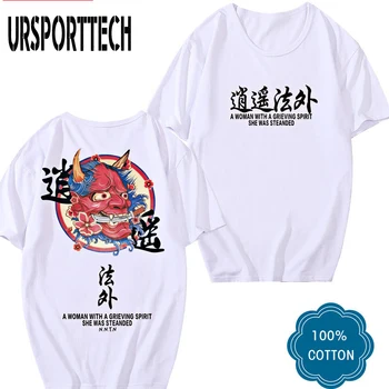 Japonijos Banga Prekės trumparankoviai marškinėliai Vyrams ir Moterims Vasaros Streetwear Hip-Hop T-shirt Kinų Stiliaus Mėgėjai su Puse Rankovėmis