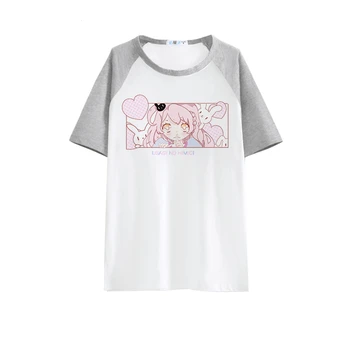 Japonijos Mielas Trumpas Rankovės Baltos Viršūnės Girl Minkštas Sesuo Kiss Anime Katytė Pieno Šilko Tees Marškinėliai Kawaii Komiksų Grafinis T-shirt