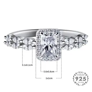 Jellystory prabangus žiedas 925 sterlingas sidabro žavesio žiedai su stačiakampio formos cirkonis brangakmenio papuošalai moterims, vestuvių, sužadėtuvių