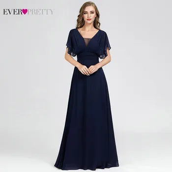 Kada nors Gana Tamsiai Mėlyna Bridesmaid Dresses-Line V-Kaklo trumpomis Rankovėmis Elegantiškas Vestuvių Svečių Suknelės Skraiste Demoiselle D 'honneur