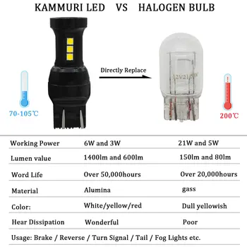 KAMMURI Balta W21/5W LED CANBUS Ne Klaida 7443 T20 W21 5W LED Lemputė 2009-2016 