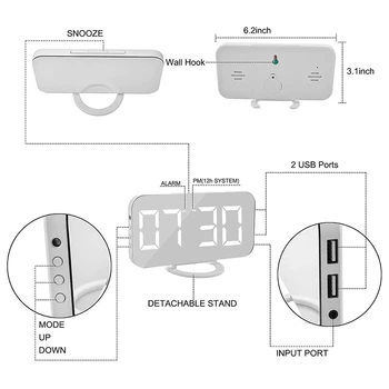 KARŠTO Skaitmeninis Laikrodis-Žadintuvas,Elektroninis Laikrodis su USB Sąsaja,LED Laikrodis,Naktiniai Žadintuvas