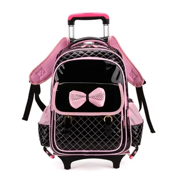 KARŠTO valcavimo vežimėlio atveju Lipti laiptais vaikas bowknot mokyklos maišą, vaikams, studentams, Žėrintis lagaminą mergina kuprinė, kelionės bagažo