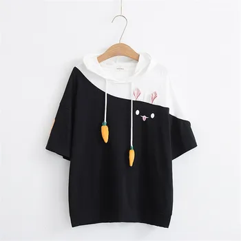 Kawaii triušis hoodies morkų spausdinti palaidinukė harajuku plius dydis streetwear japonijos vasarą, rudenį moterų drabužiai kratinys gobtuvu