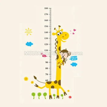 Keičiamajame Žirafa Aukštis Sienų Lipduko Vaikų Augimo Įrašyti Priemonės Metrinė Skalė Diagramos Animacinių Filmų Beždžionė Lipdukus Vaikai Kambario Dekoro