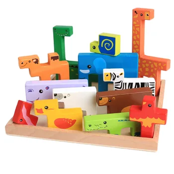 Kūrybos gyvūnų formos blokai žaislas vaikams medinės dėlionės švietimo žaislas, žaidimas žaislas vaikams dovanų