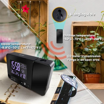 LCD Digital Projection Alarm Clock Radio-Control su Belaidė Oro Stotis Projekcija Laikrodis Data Dual Signalo Atidėjimo Funkcija